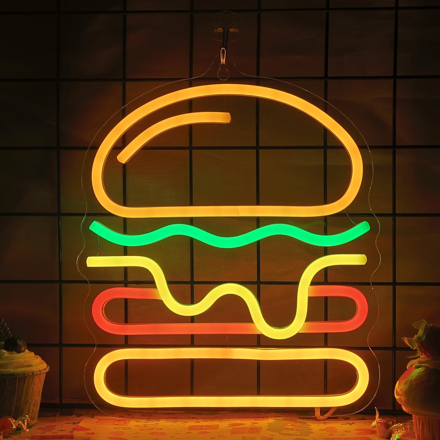 Commercial Kitchen Walls - Неоновая вывеска Burger с многослойным сыром,