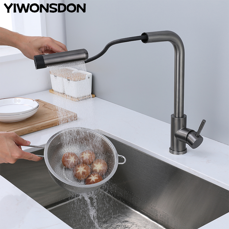 Commercial Kitchen Mixer Tap - 6-режимные серые кухонные смесители, выдвижной вращающийся