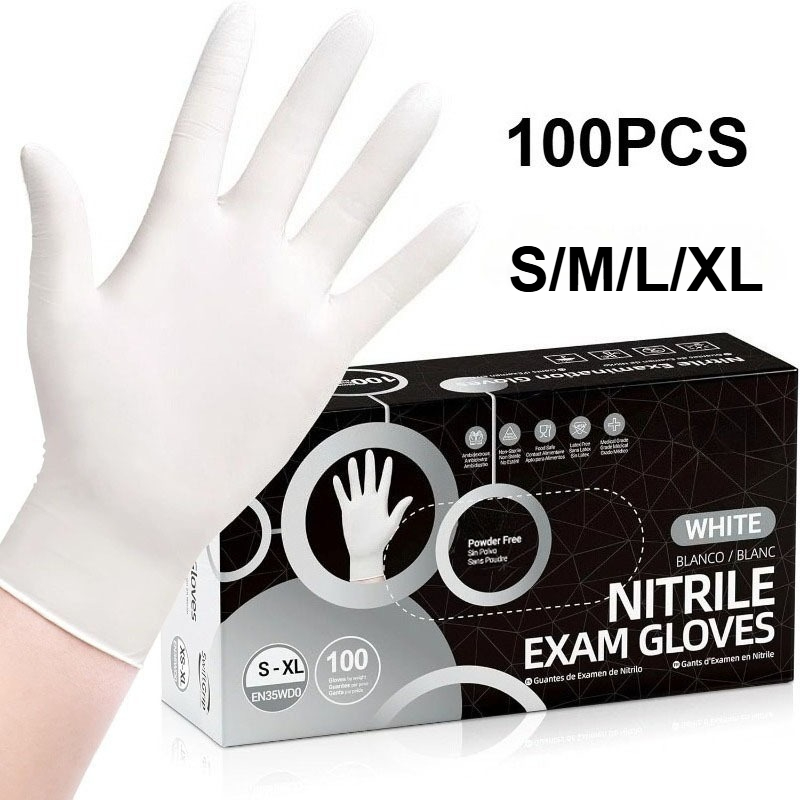 Commercial Kitchen Gloves - 10-100 шт. белых одноразовых нитриловых перчаток,