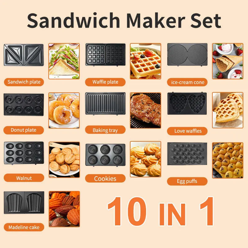 Sandwich Press Panini - Многофункциональная сэндвичница 10-в-1 для дома, 220/110В,