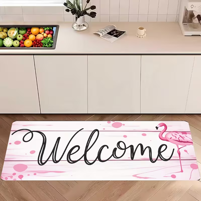 Commercial Kitchen Background - Длинный кухонный коврик Pink Flamingo Welcome