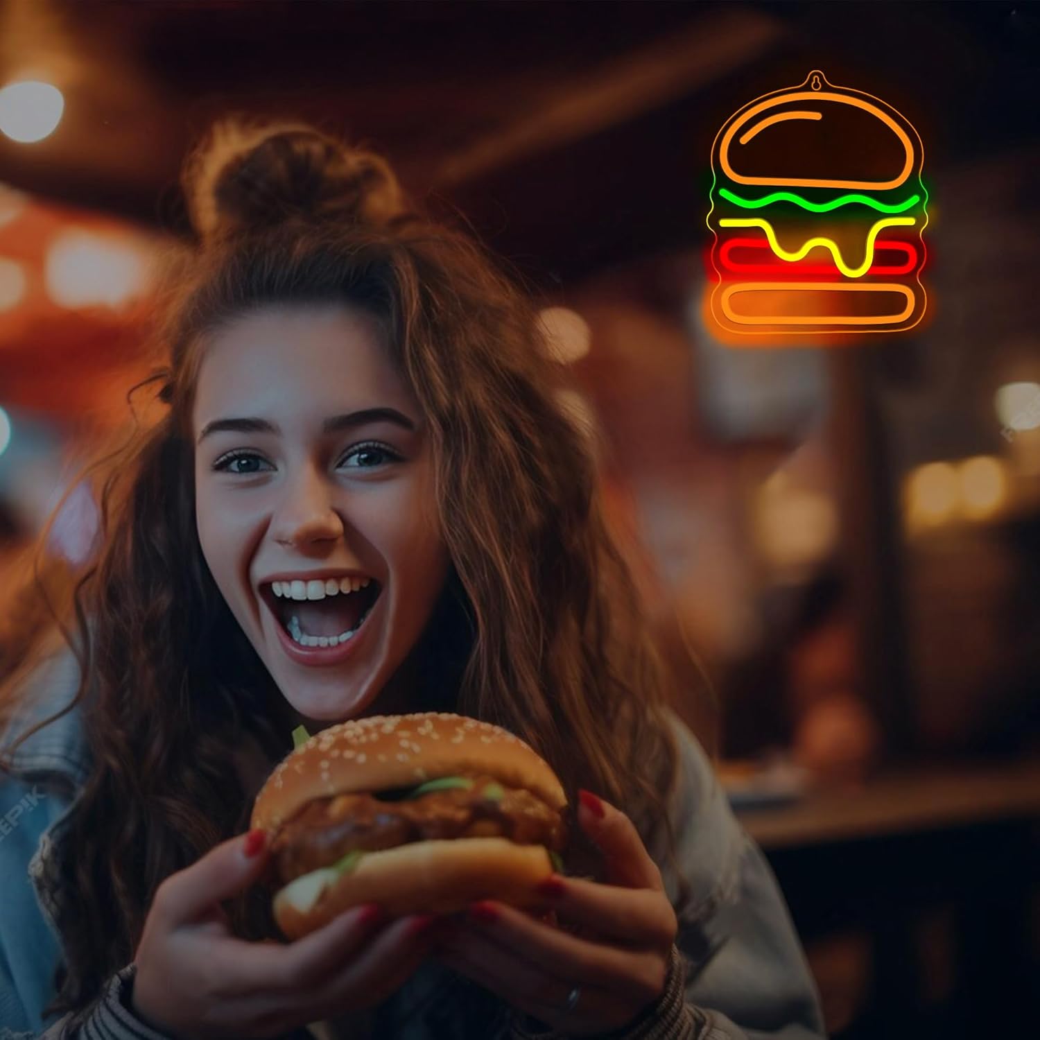 Неоновая вывеска Burger с мног – обзор и цена Commercial Kitchen Walls